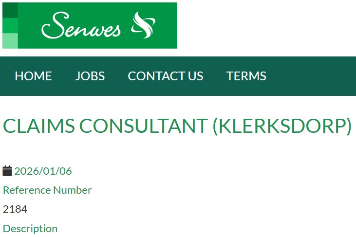 Claims consultant vacancy klerksdorp