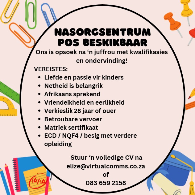 Aftercare / Day Care Teacher or Practitioner klerksdorp vacancy