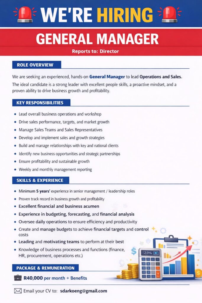 General Manager Klerksdorp vacancy