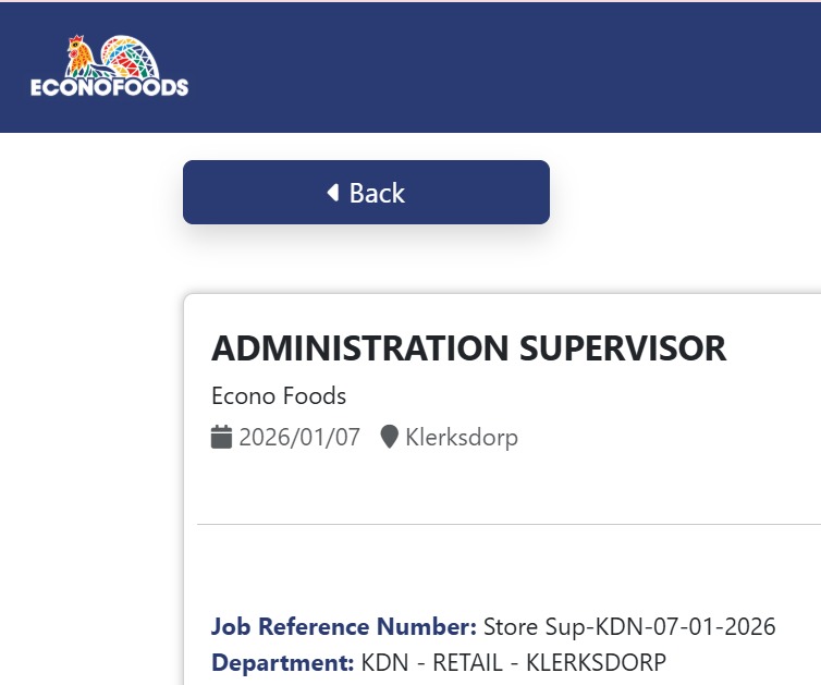 Administration Supervisor - Klerksdorp vacancy