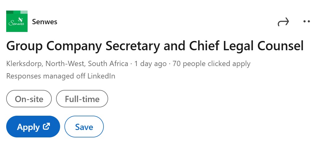 Group Company Secretary and Chief Legal Counsel - Klerksdorp vacancy