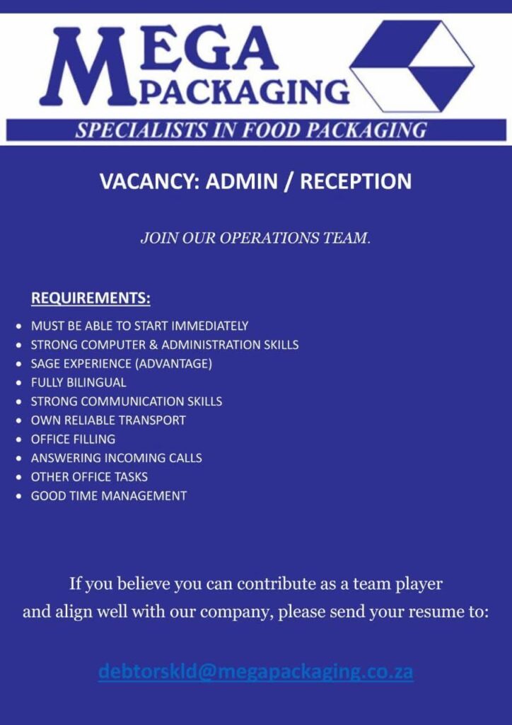 Admin / Reception - Klerksdorp vacancy