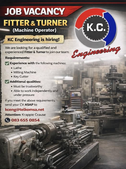 Fitter & Turner (Machine Operator) - Klerksdorp vacancy