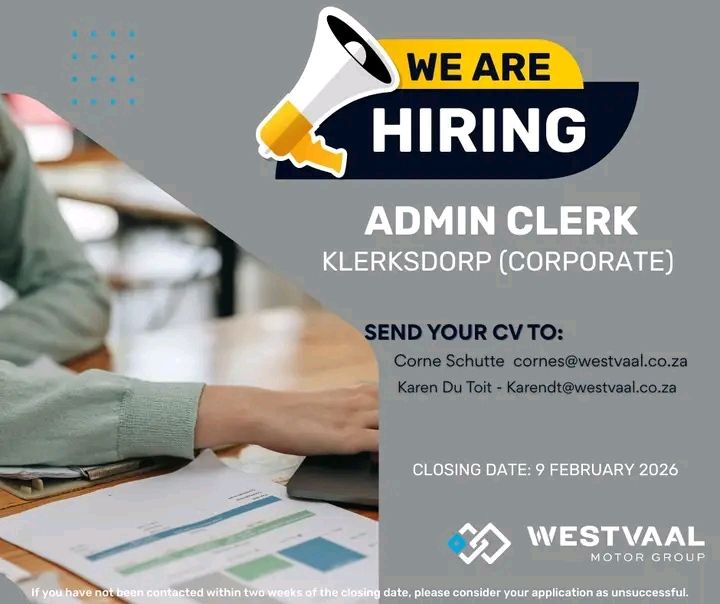 Admin clerk vacancy kleerksdorp