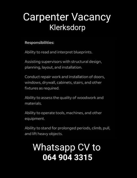 Carpenter - Klerksdorp vacancy