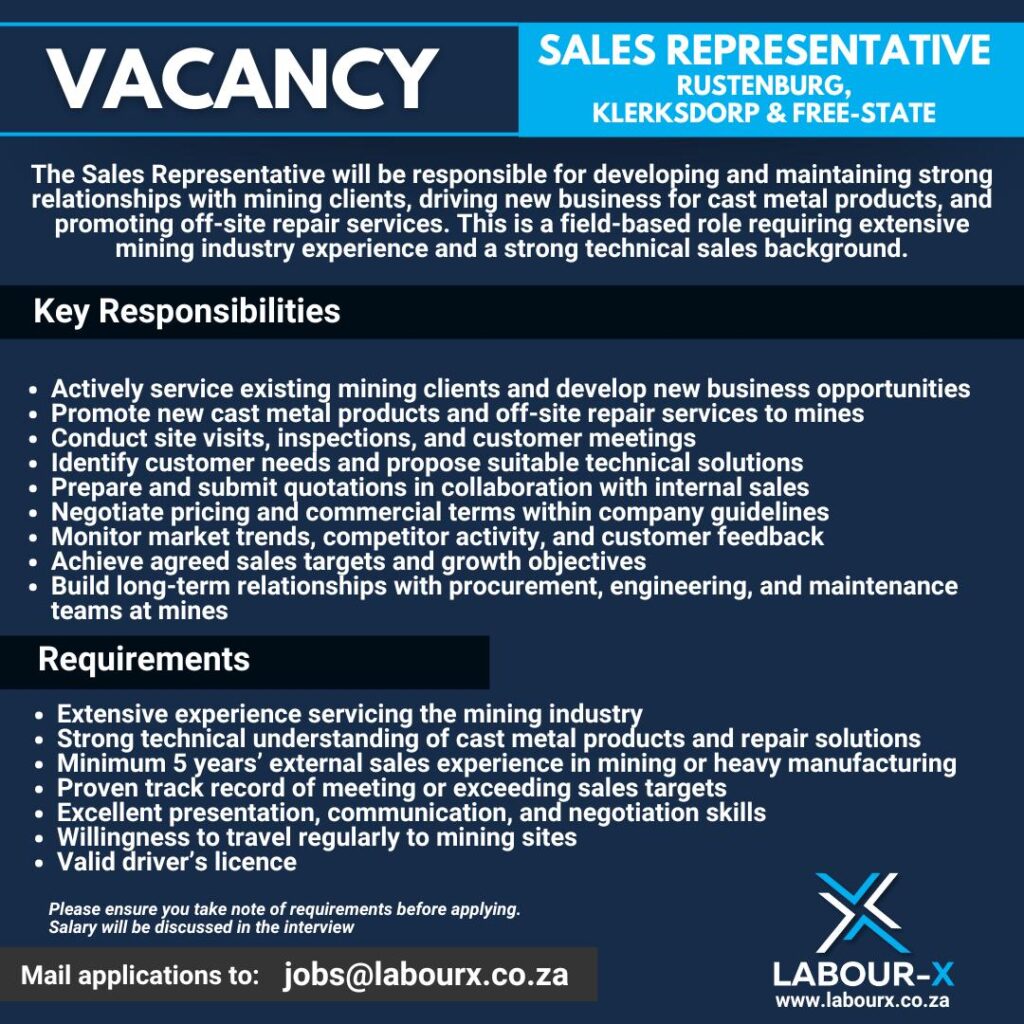 Sales Representative - Klerksdorp vacancy