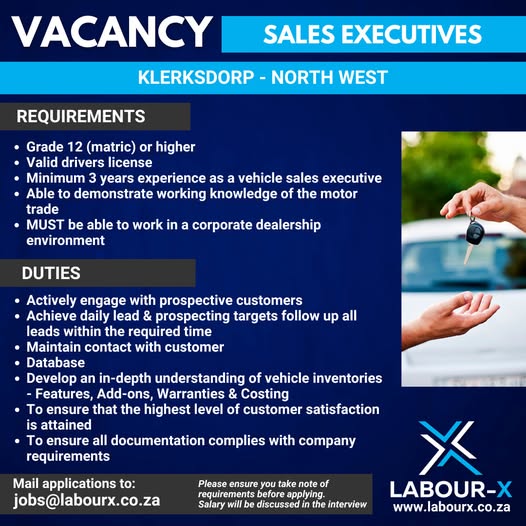 Sales Executive - Klerksdorp vacancy