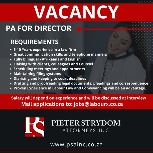 Personal assistant vacancy klerksdorp