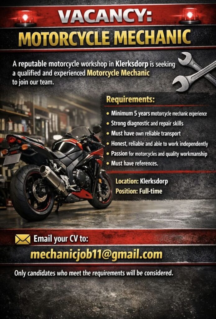 Motorcycle Mechanic - Klerksdorp vacancy