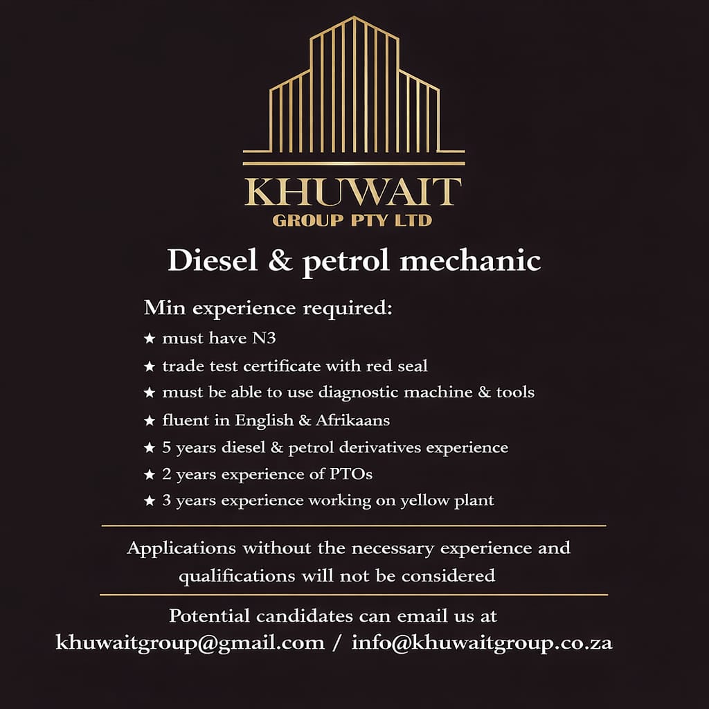 Diesel and Petrol Mechanic - Klerksdorp vacancy