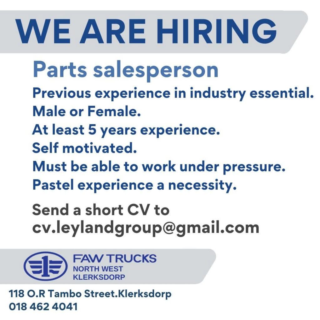 Parts Salesperson - Klerksdorp vacancy