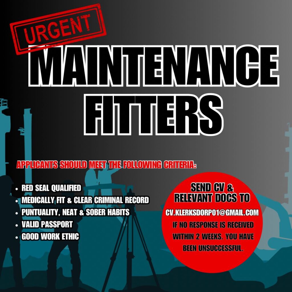 Maintenance Fitters - Klerksdorp vacancy