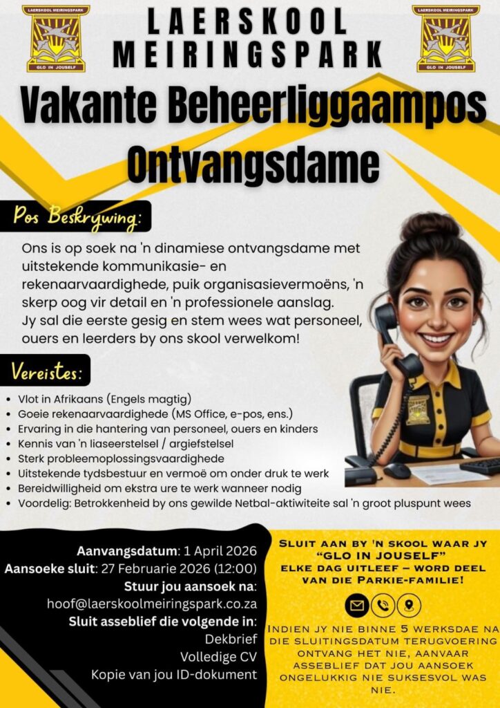 Receptionist - Klerksdorp vacancy