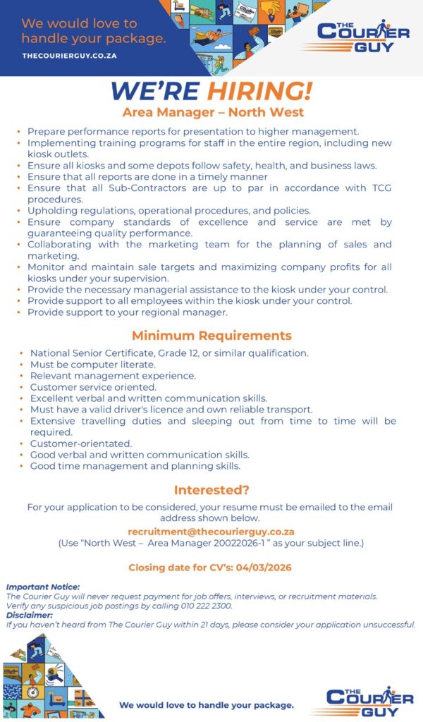 Area Manager - Klerksdorp vacancy