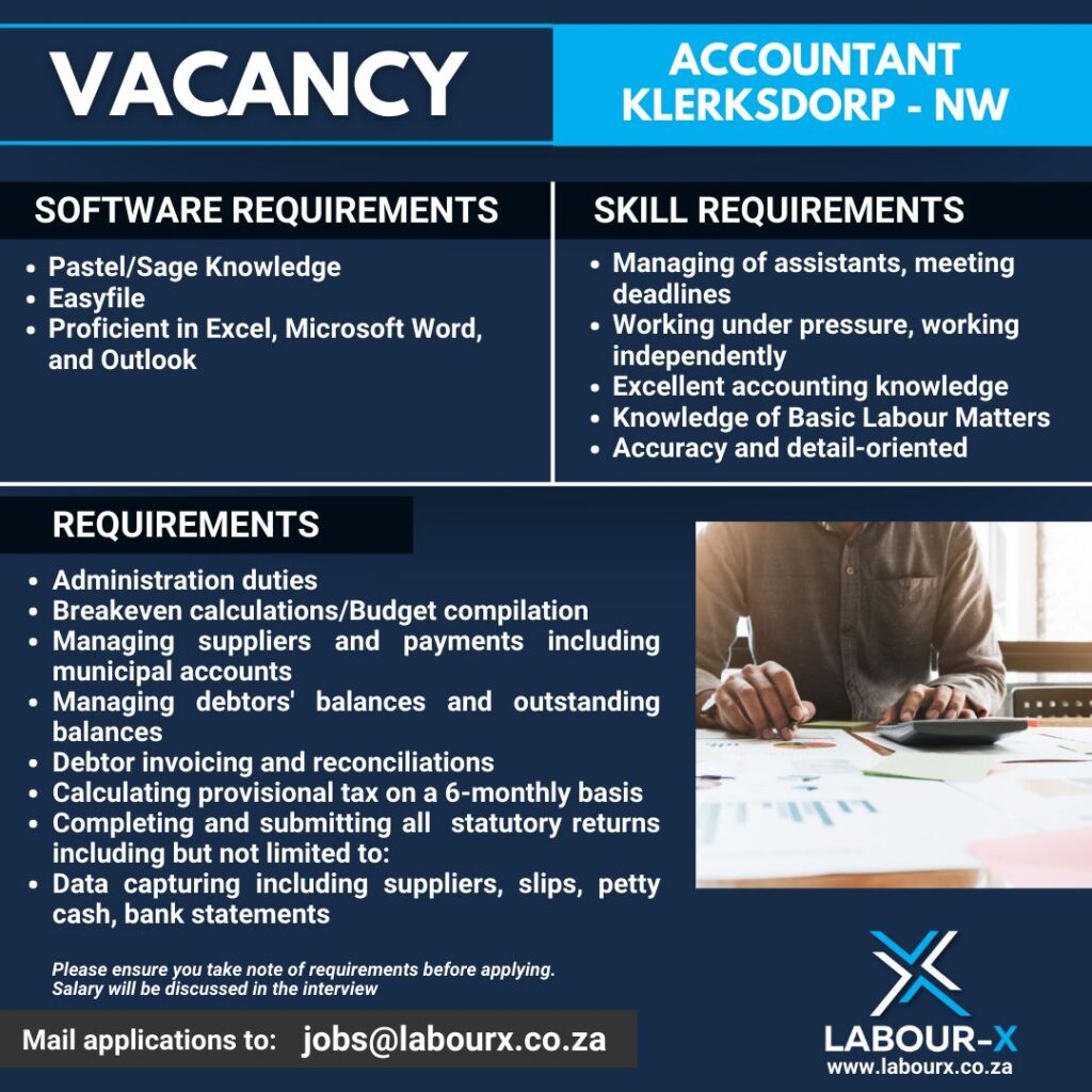 Accountatnt vacacny klerksdorp