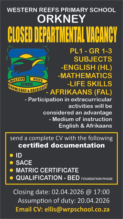 Teacher (Departmental - Grades 1–3) - Orkney vacancy