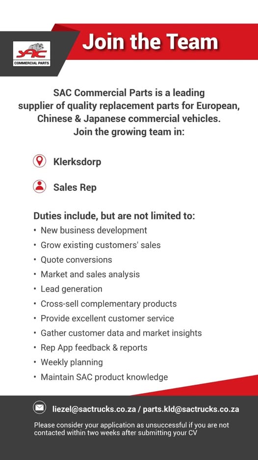 Sales Representative - Klerksdorp vacancy