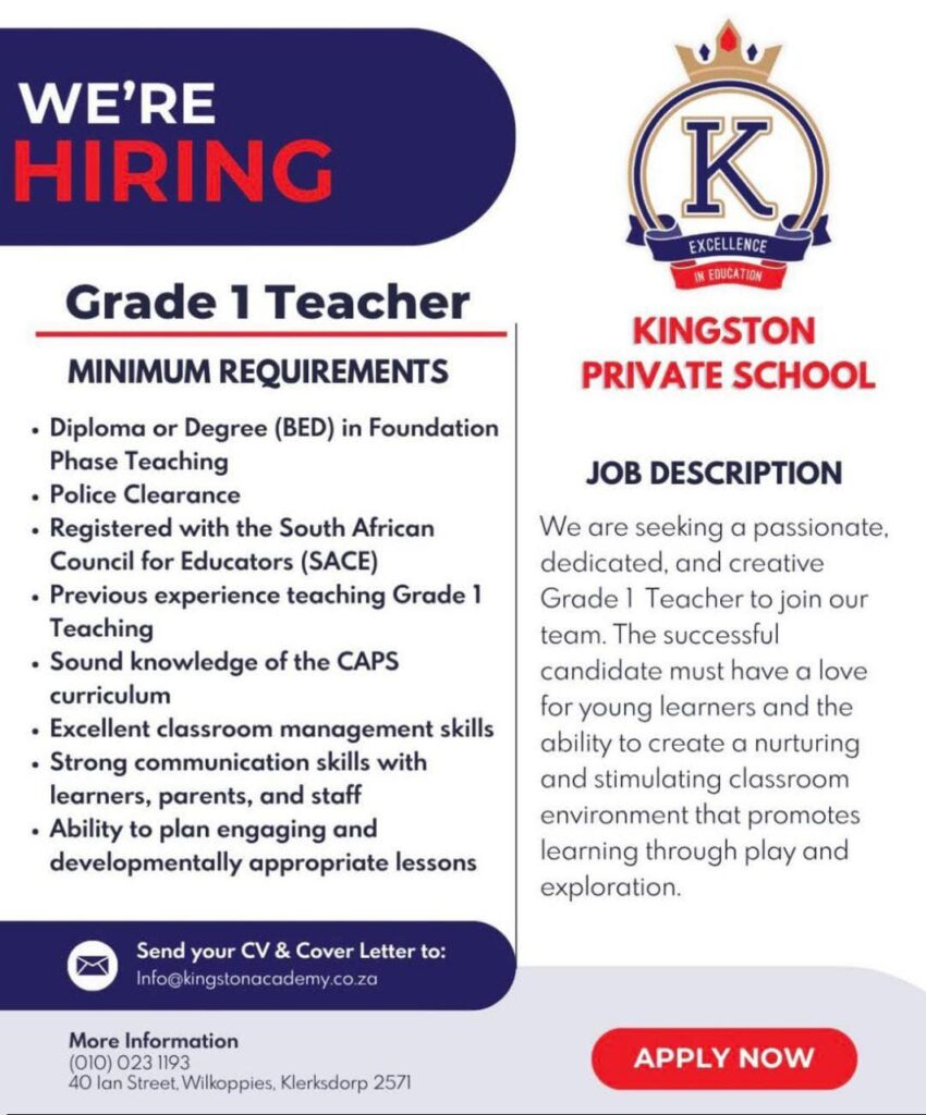 Grade 1 Teacher - Klerksdorp vacancy