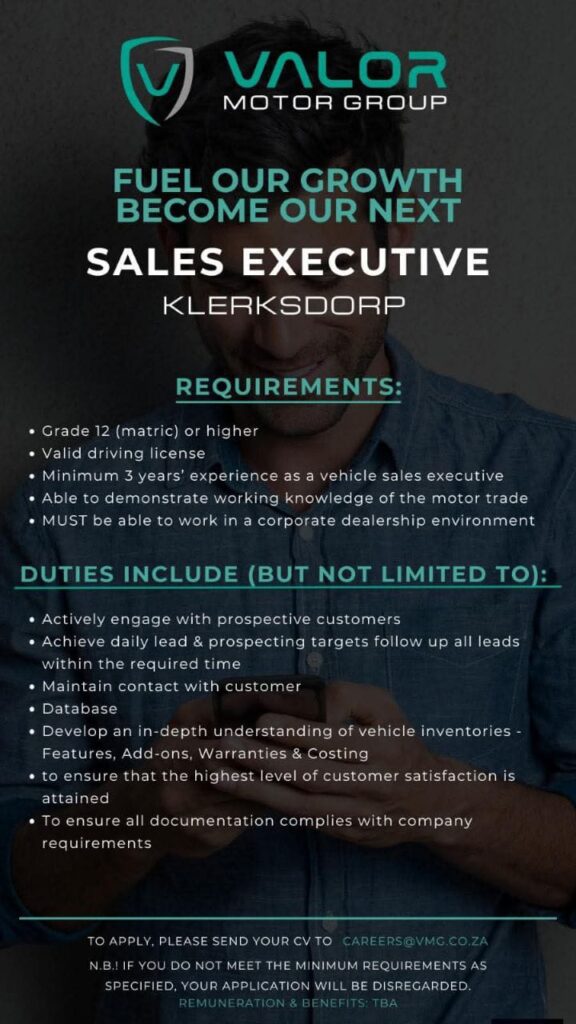 Sales Executive - Klerksdorp vacancy