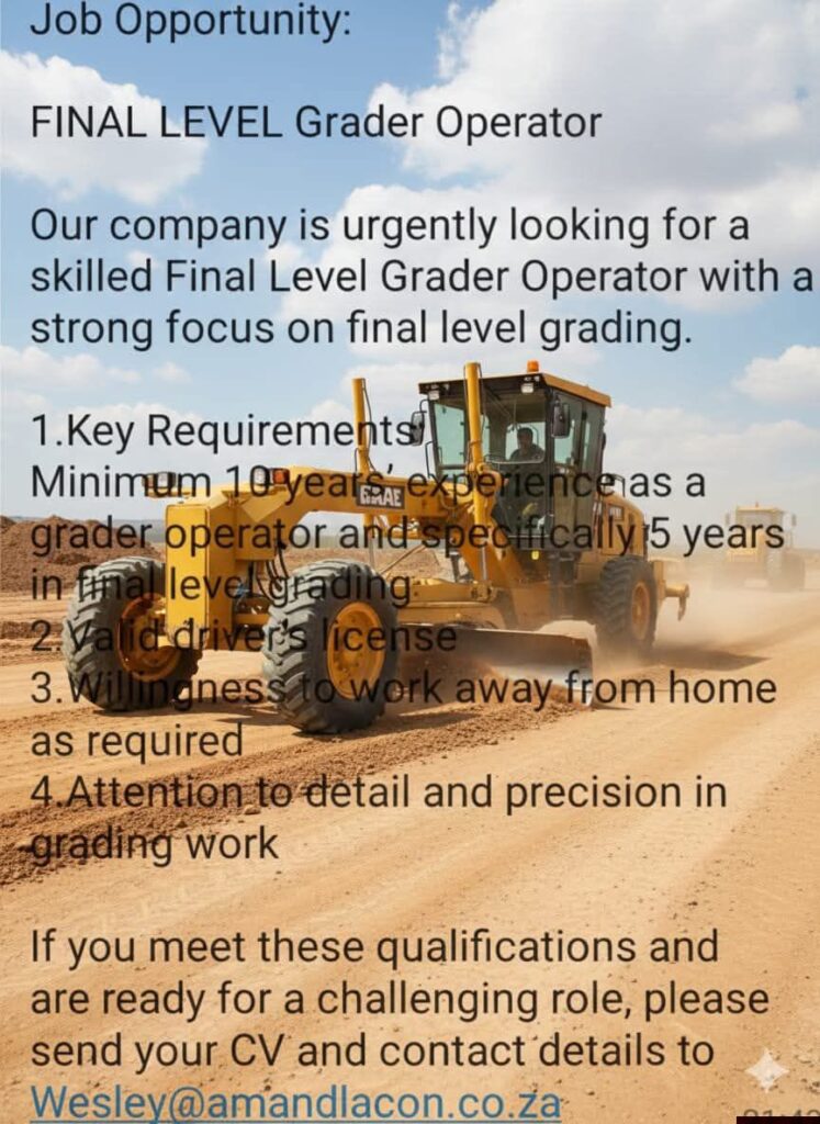 Grader operator klerksdorp vacancy