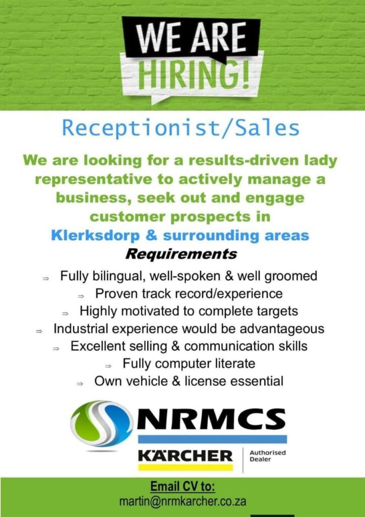 receptionist vacancy klerksdorp