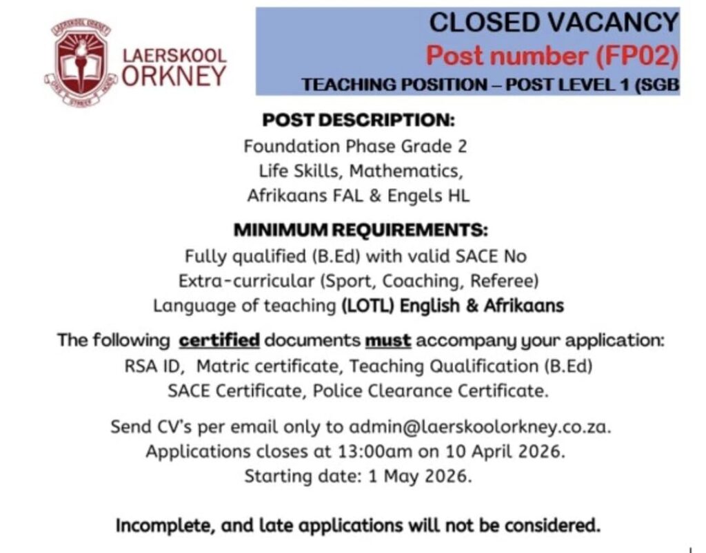 foundation phase teacher vacancy orkney