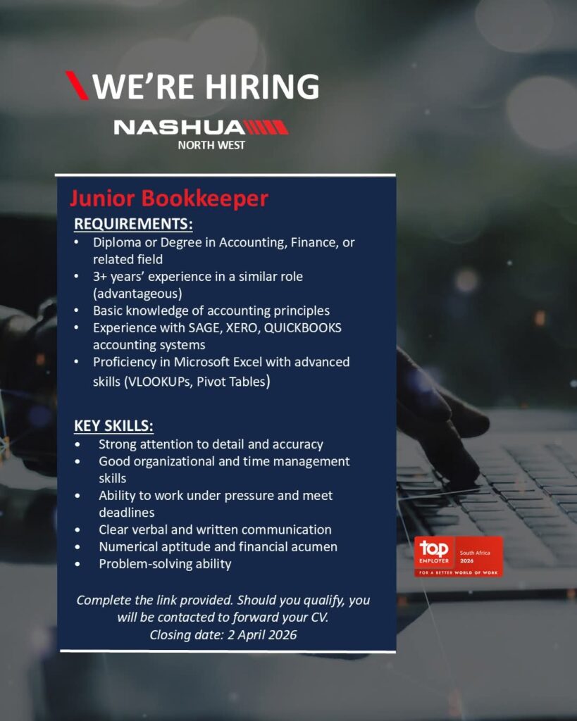 Junior Bookkeeper - Klerksdorp vacancy