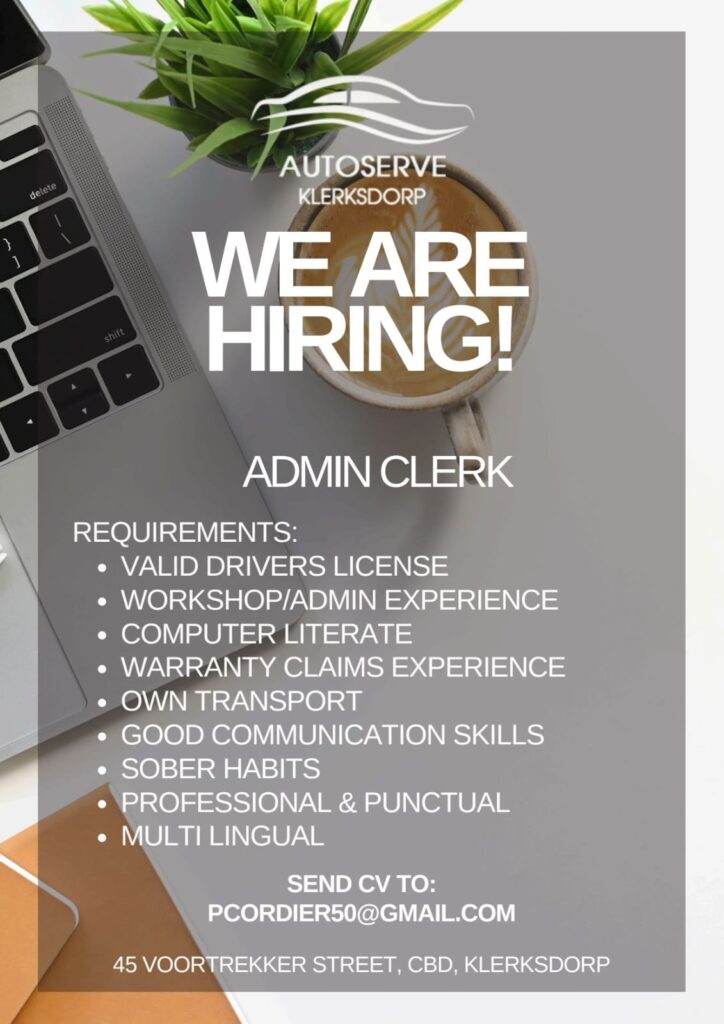 Admin Clerk - Klerksdorp vacancy