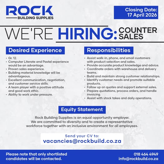 counter sales vacancy klerksdorp