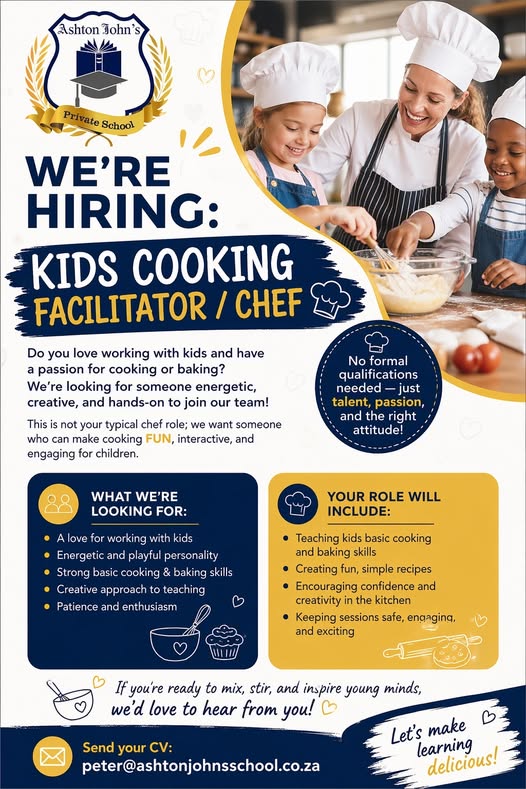 Kids Cooking Facilitator / Chef klerksdorp vacancy