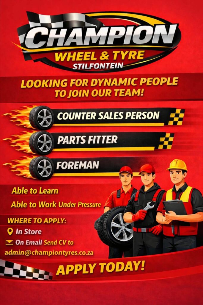 Counter Sales Person / Parts Fitter / Foreman - Stilfontein vacancies