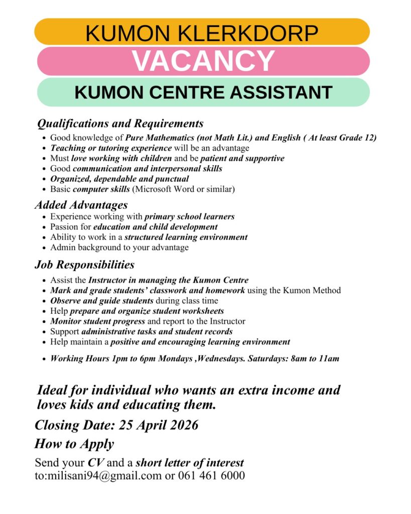 teaching assistant klerksdorp vacancy