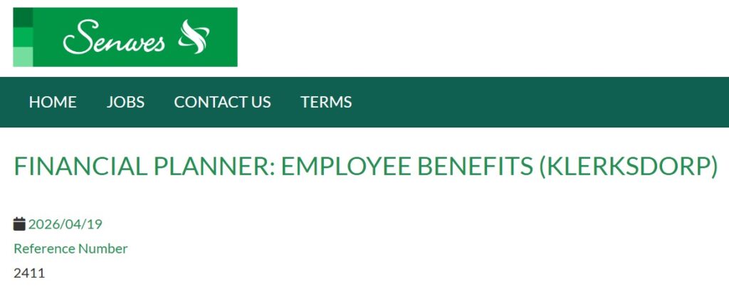 Financial Planner: Employee Benefits vacancy klerksdorp