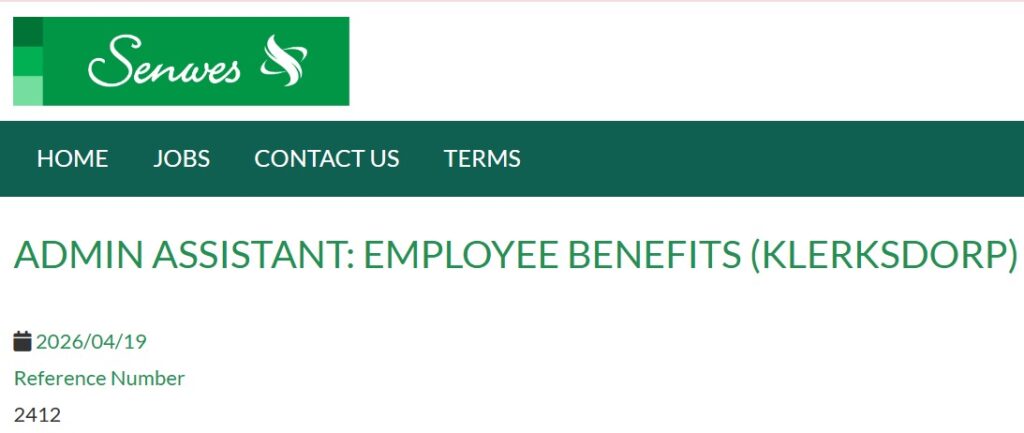 employee benefits assistant vacancy klerksdorp