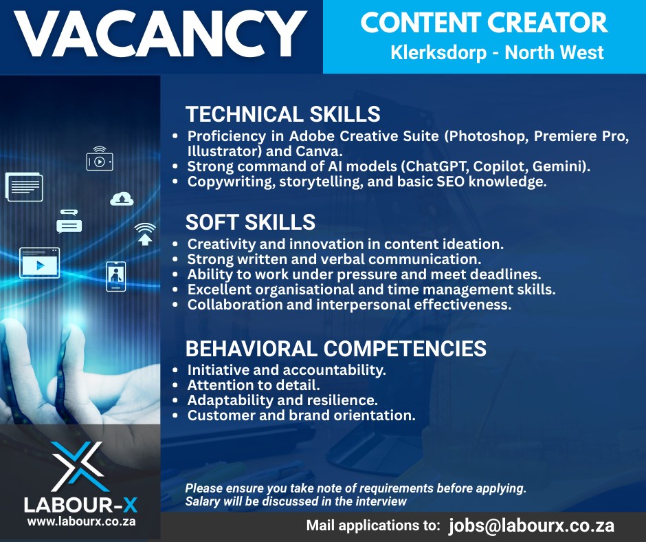Content Creator - Klerksdorp vacancy