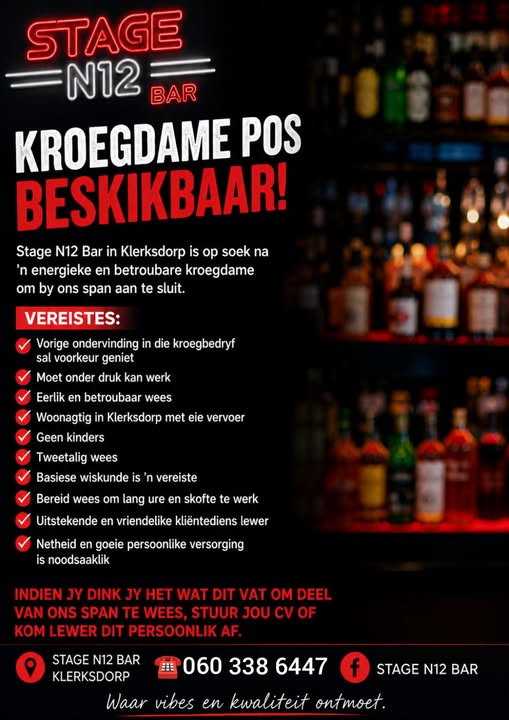 Bar Lady - Klerksdorp vacancy