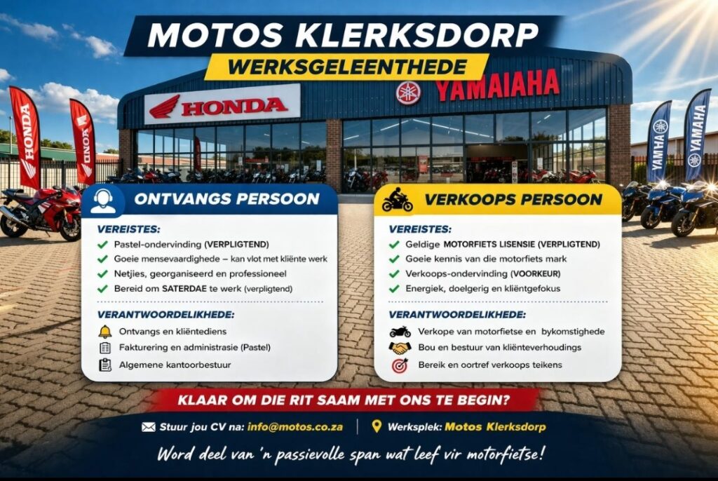 Receptionist sales person klerksdorp vacancy