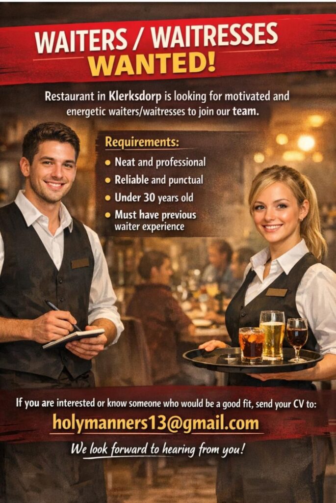 Waiters / Waitresses - Klerksdorp vacancy