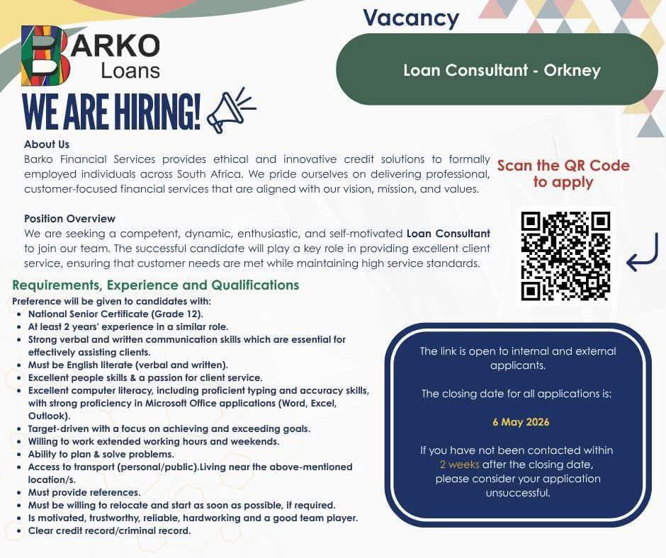 Loan Consultant - Klerksdorp vacancy