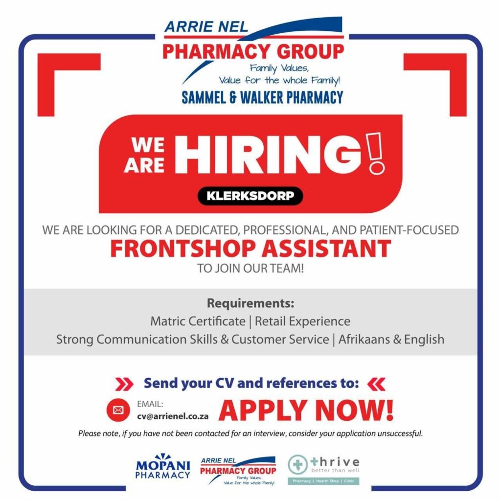 Frontshop Assistant - Klerksdorp vacancy