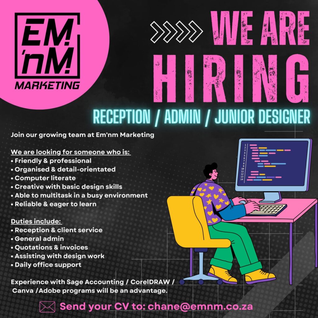 Reception / Admin / Junior Designer klerksdorp vacancy