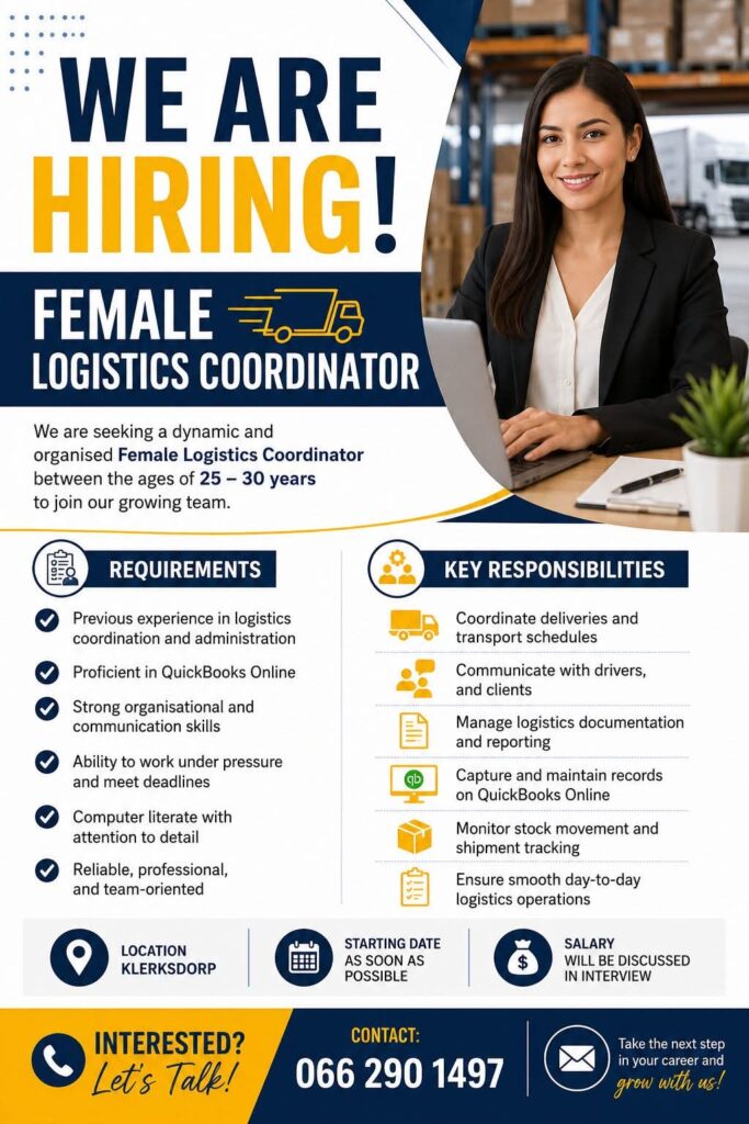 logistics coordinator klerkdorp vacancy