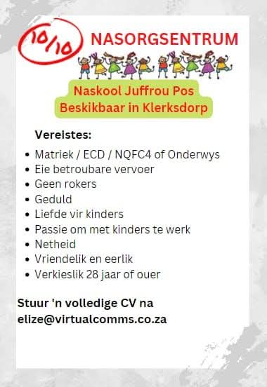 Aftercare Teacher - Klerksdorp vacancy