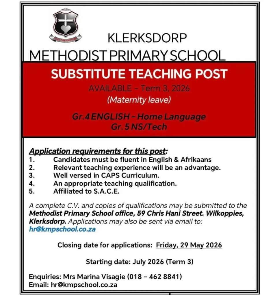 Substitute Teacher - Klerksdorp vacancy