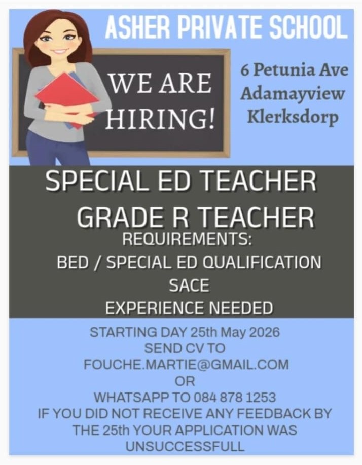 Special Education Teacher / Grade R Teacher vacancy klerksdorp