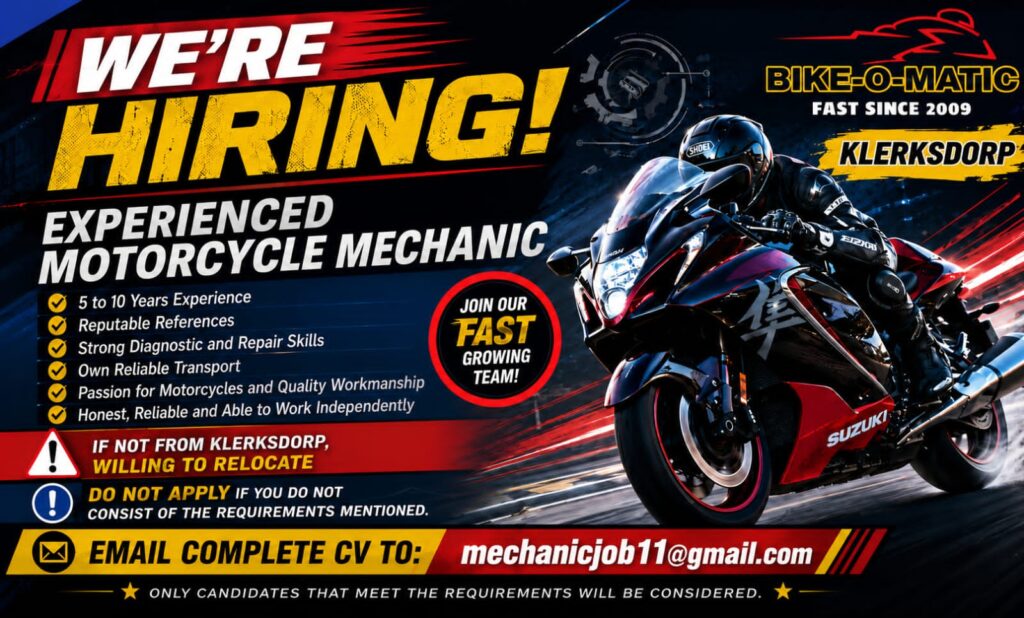 Motorcycle Mechanic - Klerksdorp vacancy