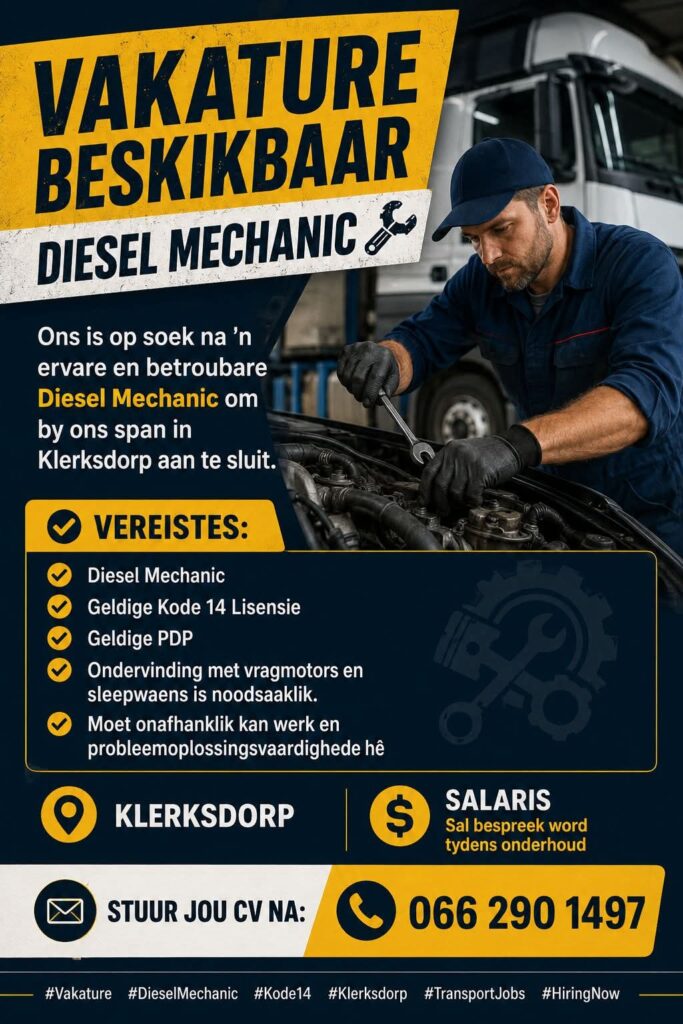 Diesel Mechanic - Klerksdorp vacancy