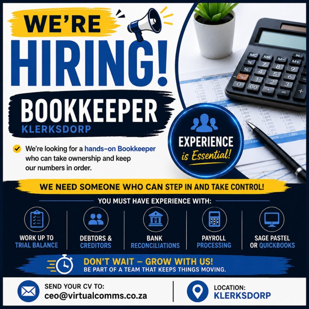 Bookeeper vacancy Klerksdorp