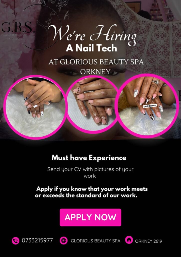 nail technician vacancy orkney klerksdorp